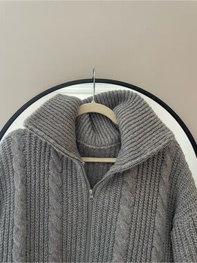 Lewkin Women's Chunky Cable Knit Zip-Up Sweater - Gray